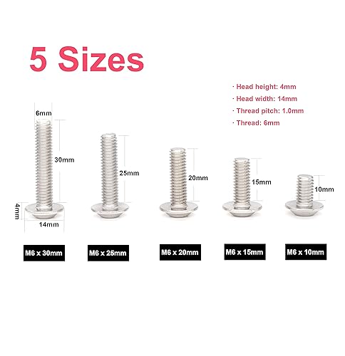 Miniatura 3 de cSeao Kit de 50 tornillos de cabeza de botón con brida M6, M6 x 0.394in, 0.591in, 0.787in, 0.984in, 1.181in, acero inoxidable 304 18-8, unidad de