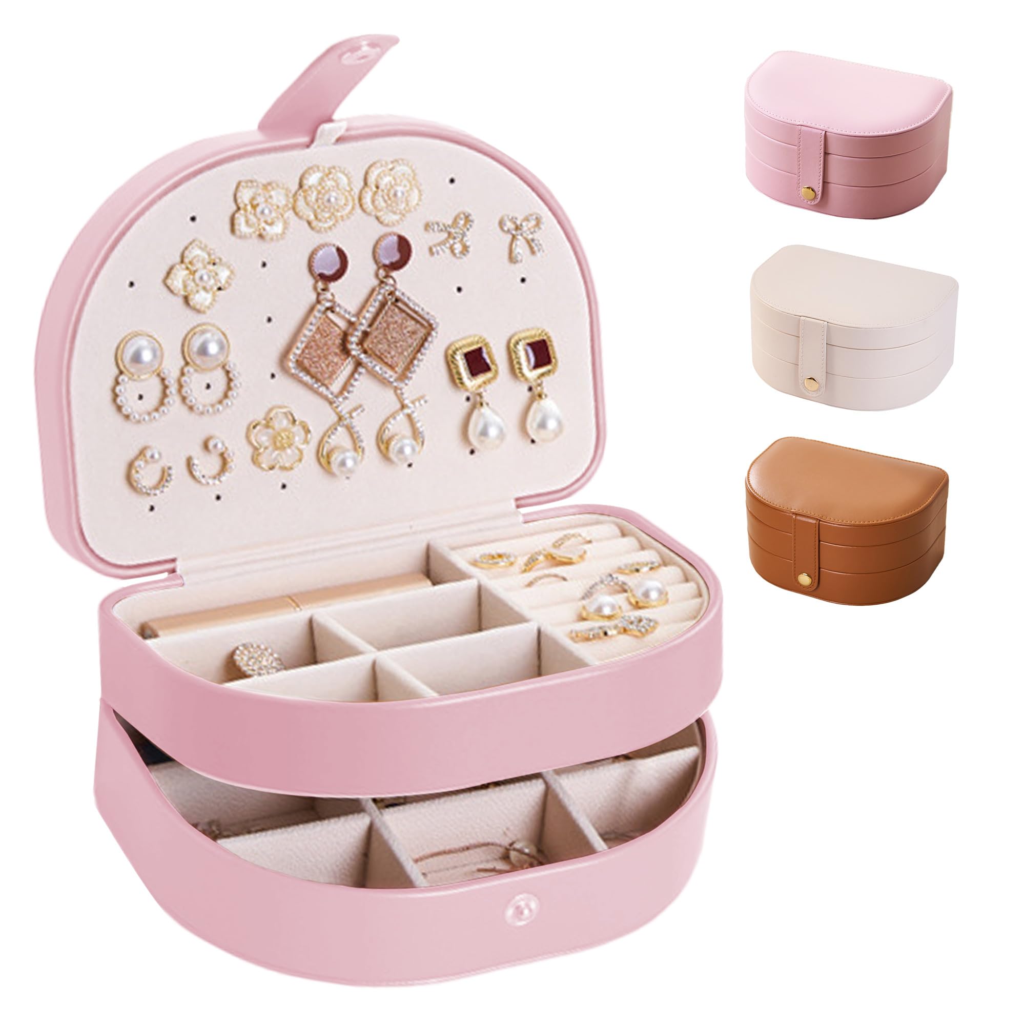 Meifannao Travel Jewelry Case, PU Leather Small Jewelry Box,Travel Jewelry Organizer Storage Case, 2 Layer Jewelry Storage Case for Rings Earrings