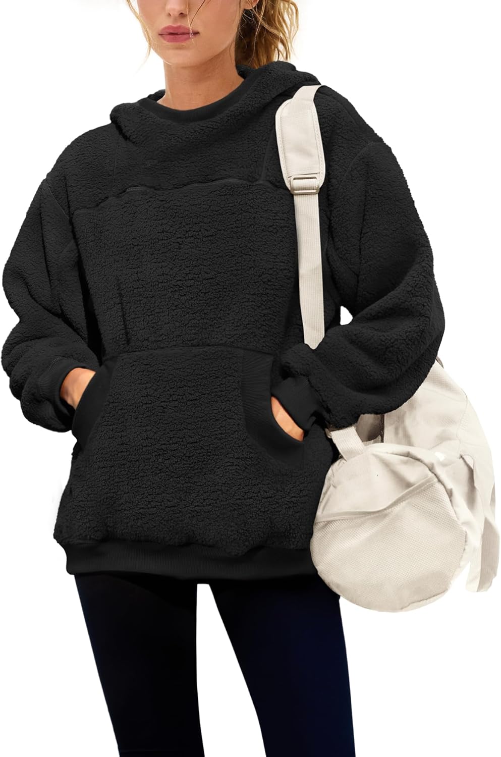 Yanekop Womens Sherpa Pullover Hoodies Fuzzy Fleece Jacket Oversized Mock Neck Sweater Warm Winter Coat with Pockets - Image 2