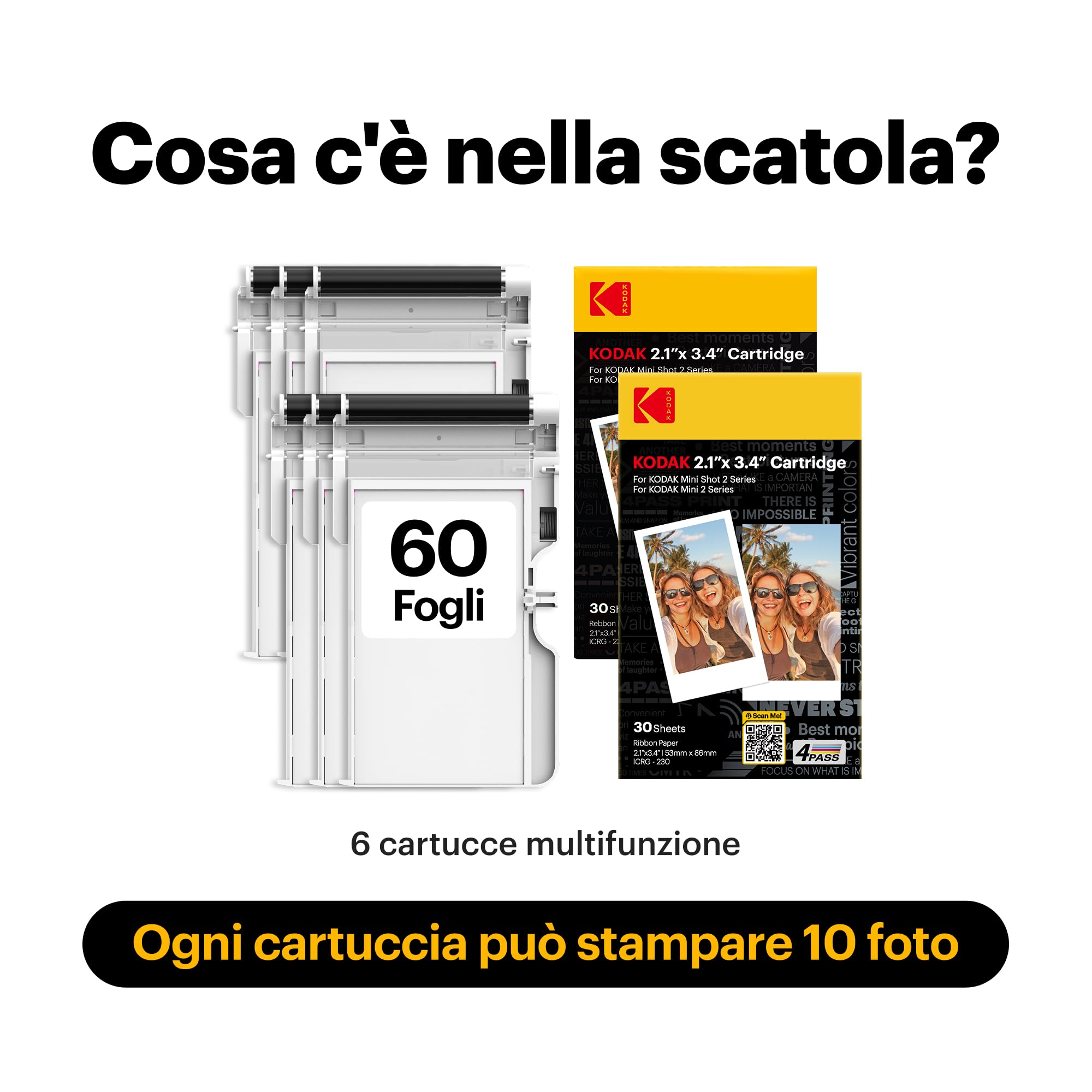 KODAK 4PASS 5,3 x 8,6 cm Cartuccia di pellicola 60 fogli per KODAK Mini 2 Retro e Mini Shot 2 Retro