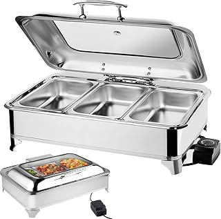 Chafing Dish Elektrisch, 9L Speisewärmer Buffetwärmer Elektrisch, Edelstahl Wärmebehälter Buffet für Catering, Buffet, Party, Einstellbarer Temperatur 35-85℃ (1/3)