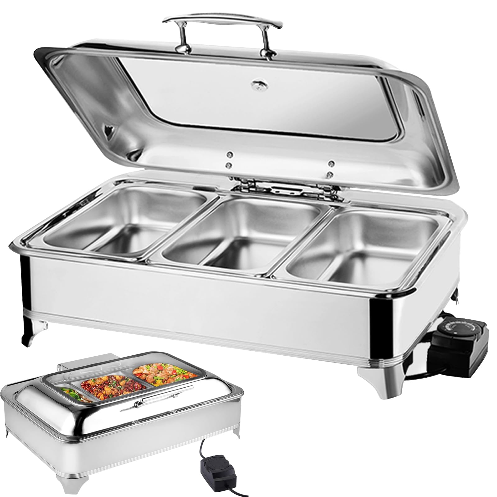 9L Chafing Dish Electrique, Chauffe-Plats Électrique Buffet Server, Acier Inoxydable Buffet Chauffant pour Restauration, Buffet fêtes, Température Réglable 30-85°C (1/3)