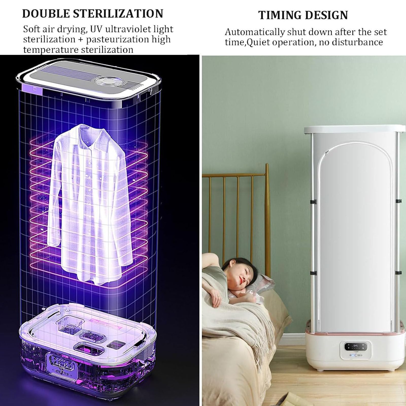 Składane Żelazko Automatyczne, Przenośna Suszarka O Mocy 900 W Z Timerem, Pionowy Strumień Pary, Usuwanie Zagnieceń + UV + Usuwanie Zapachów + Suszenie, Do Domu I W Podróży