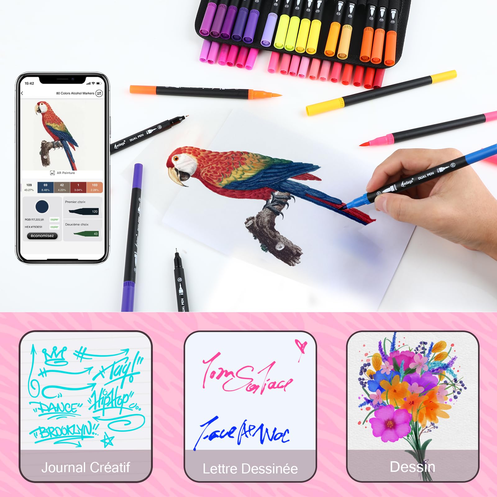 AEDAGA 120 Couleurs Feutres Coloriage Adulte avec App, Feutre Aquarelle