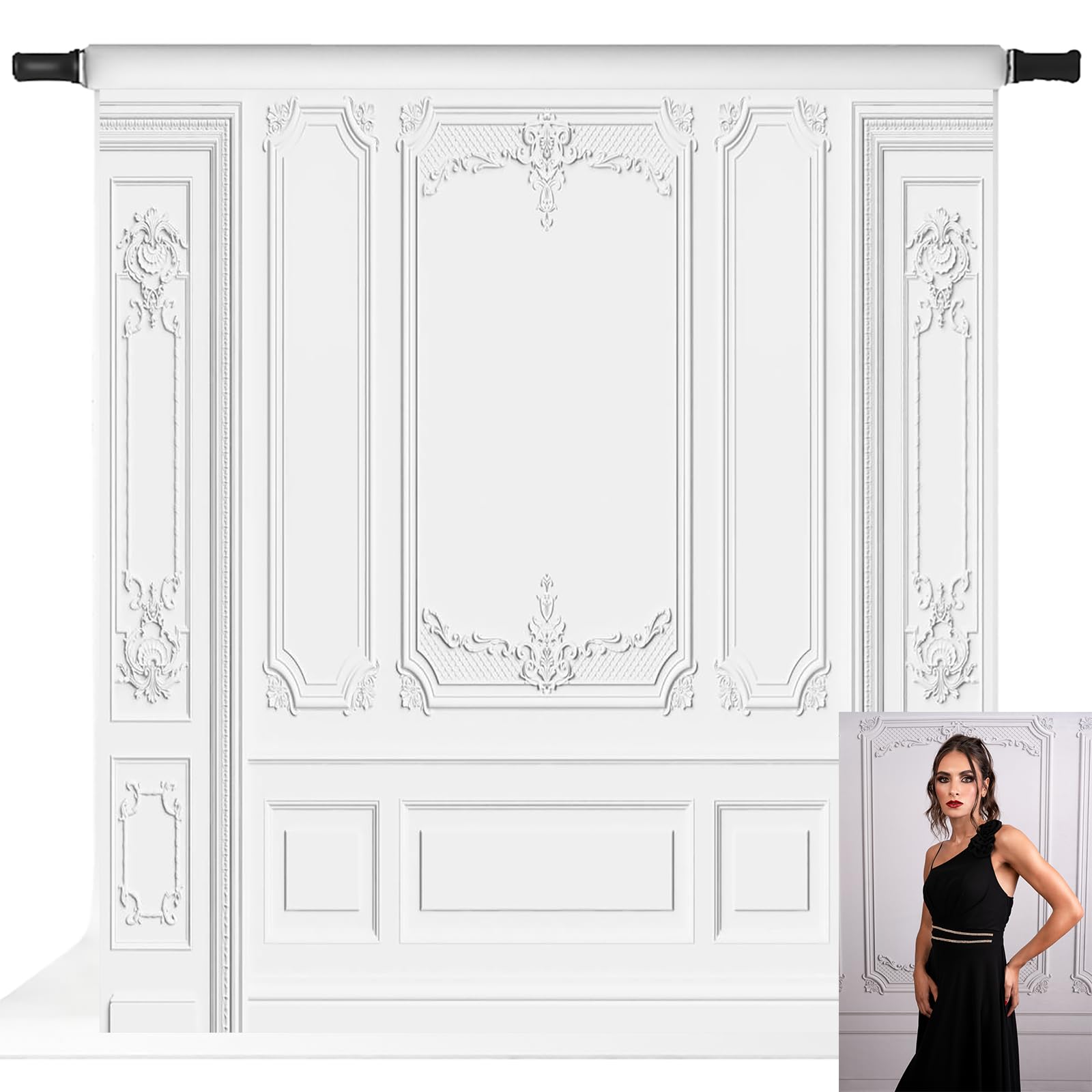 Kate Elegant White Wall Photography Backdrop Classic Interior Style Design Background for Professional Portraits Photo Studio Props 10x10ft