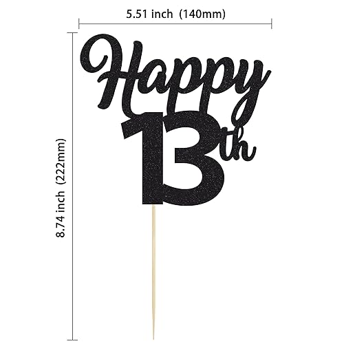 Miniatura 2 de Decoración para tartas de feliz cumpleaños número 13 unidades, con purpurina negra, para decoración de tartas de 13 años, decoración de tartas de 13