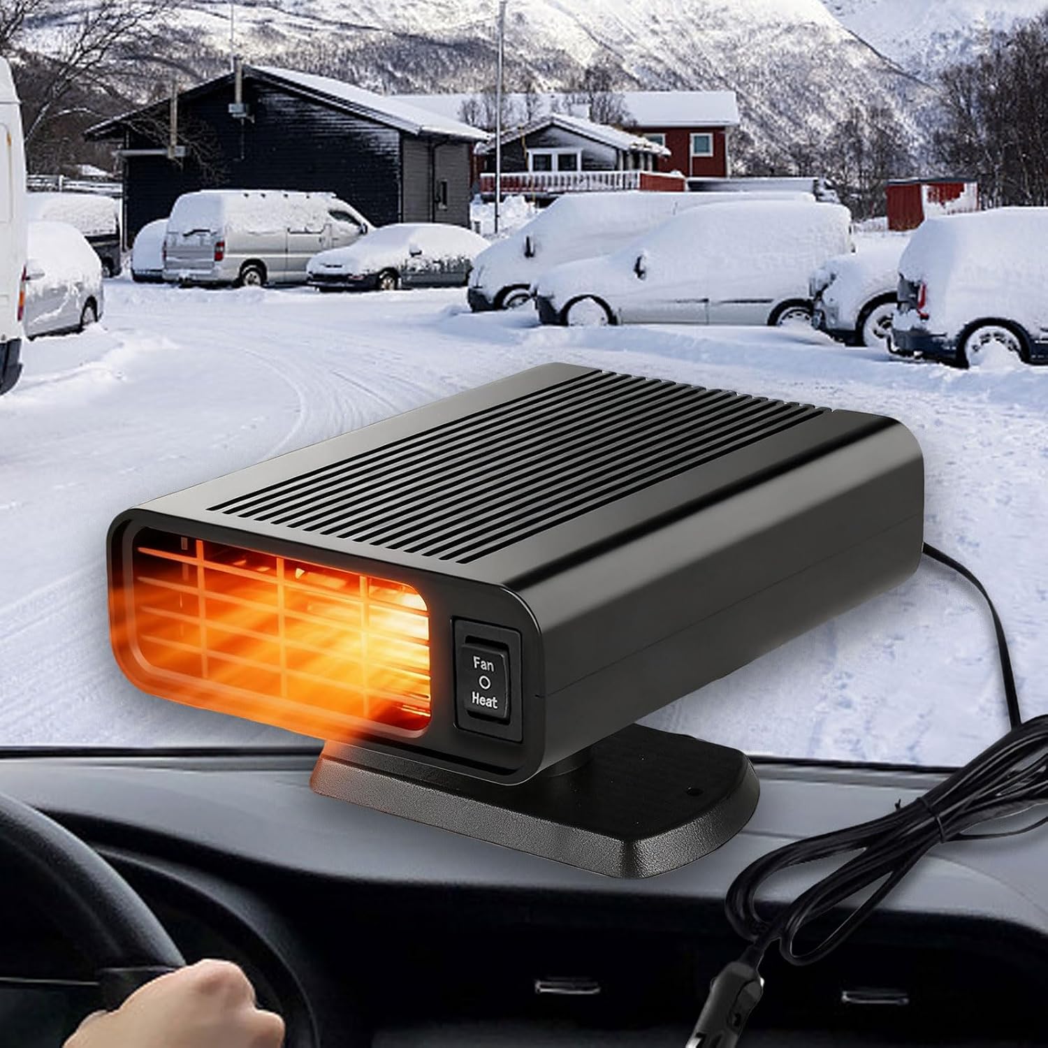 12V 150W Portable Car Heaters for Vehicle & Defroster - 2-in-1 Rapid Heating/Cooling Fan, 360° Rotation for Windshield Defogging, Plugs into Cigarette Lighter