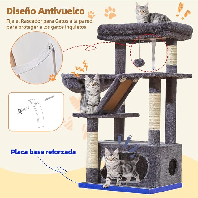 Foto 7 de 8 de Taoqimiao Rascador para Gatos, Torre de Gatos de 98 cm, Torre Gatos, Adecuado para Gatitos con Condo de Lujo