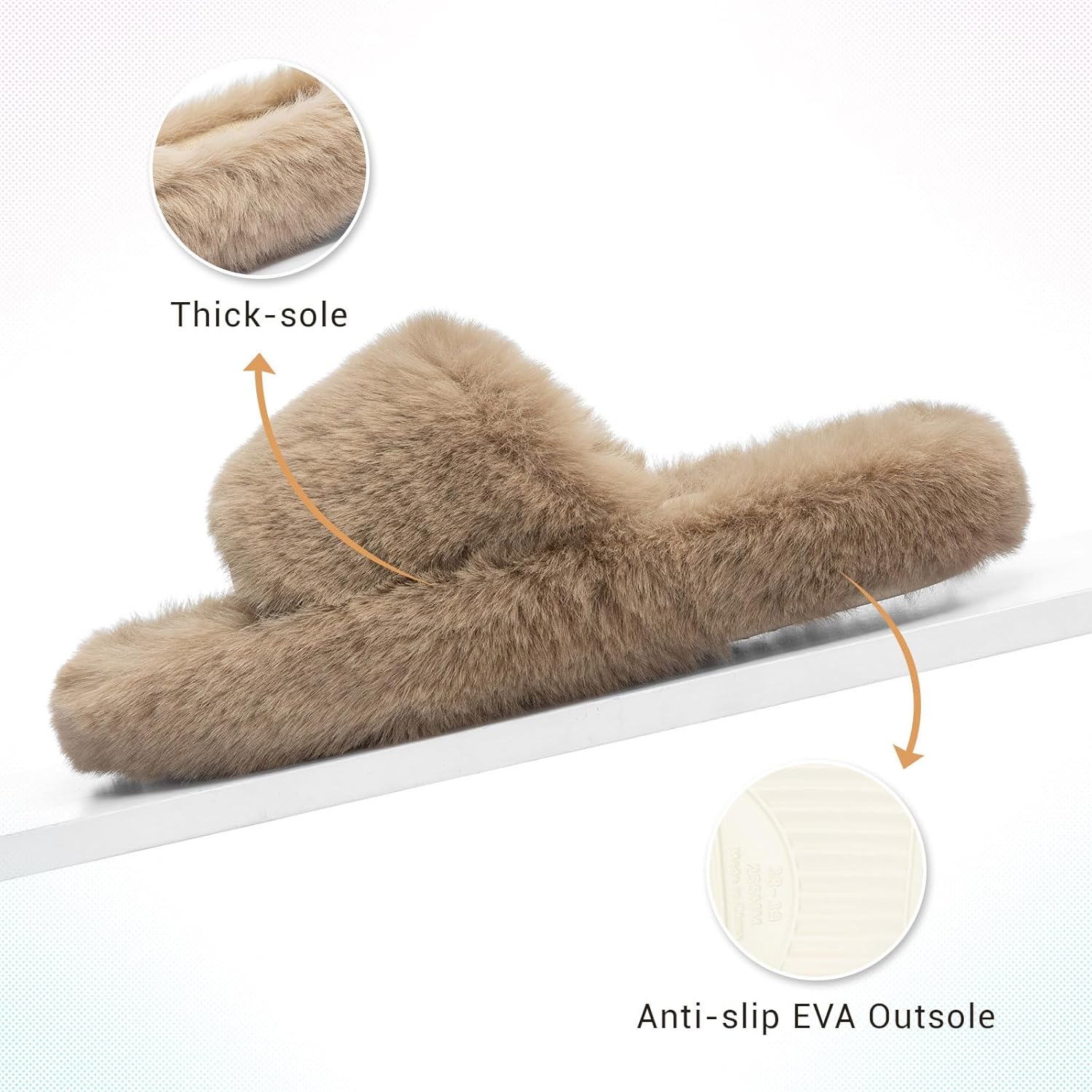 Fuzzy Open Toe Slippers for Women Indoor Cozy Memory Foam Slip On House Slides Shoes - Image 5