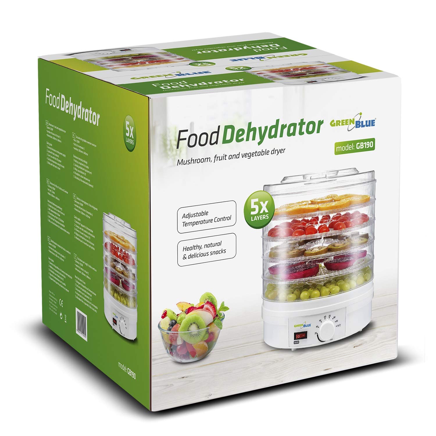 GreenBlue GB190 Déshydrateur de fruits et légumes350W 5 tiroirs transparents 35-70°C