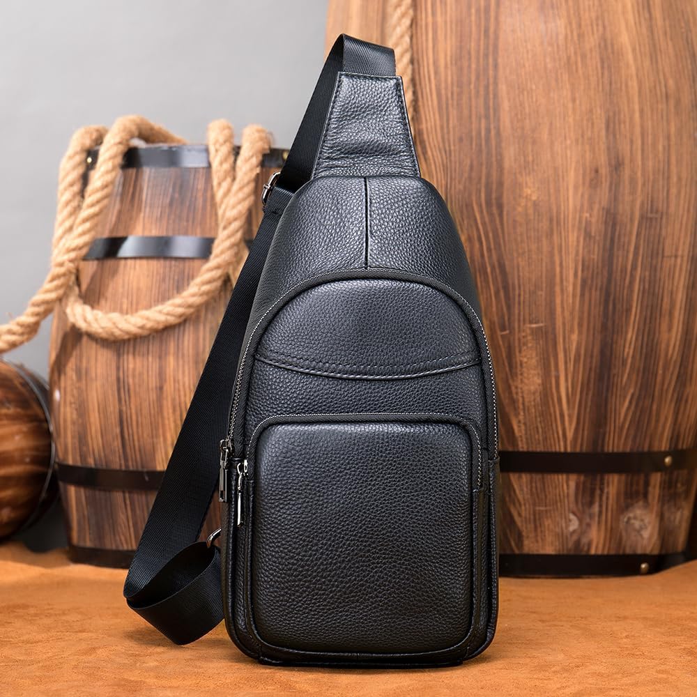 Genuine Leather Sling Bags for Men Crossbody Purse Vintage Small Messenger Shoulder Bag for Phone Side Chest Daypack Bag - Image 9