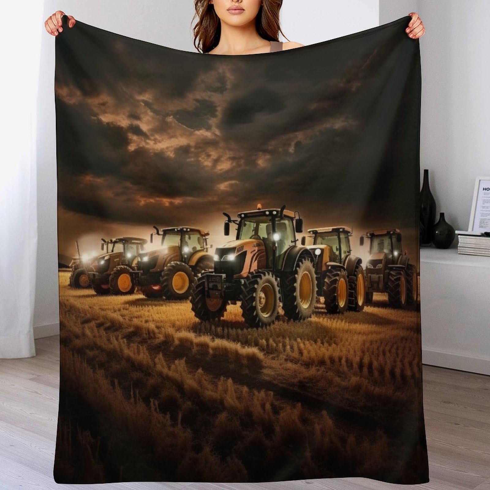 Couverture tracteur en flanelle 100x130cm douce pour canapé et fauteuil