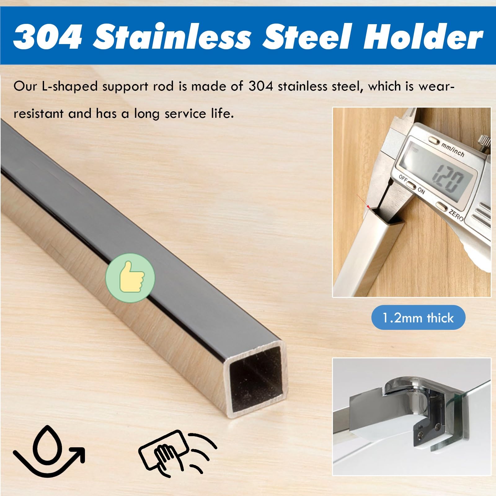 Verstellbare Glasstützstange, feste Stabilisatorhalterung für 8–12 mm Paneele, Edelstahl-Duschwand-Stabilisator, schwarz, perfekt für rahmenlose Duschen
