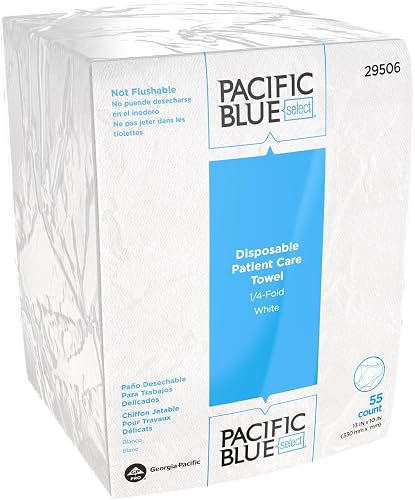 Pacific Blue Select A300 Disposable Patient Care Washcloth by GP PRO (Georgia-Pacific), 29506, 1/4 Fold, White, 55 Towels Per Pack, 24 Packs Per Case, Towel (WxL) 13" x 10