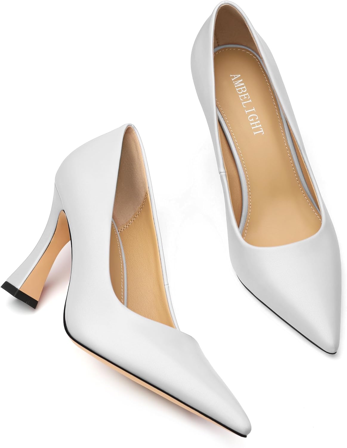 AMBELIGHT Women's Pointed Toe Stiletto Pumps 3.2 Inch High Heels Slip On Classic Comfort Dress Shoes for Wedding Party Office Work - Image 5