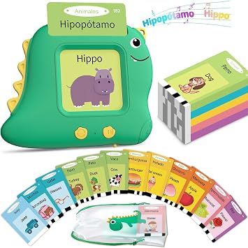 Spanish Talking Flash Cards Bilingual - Toddler Toys for 2 3 4 5 Year Old Boys and Girls, Autism Sensory Toys for Kids Learning Montessori, Espanol/English Speech Therapy Preschool Gifts