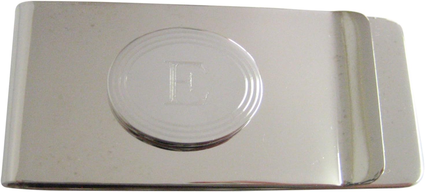 Kiola Designs Silver Toned Etched Oval Letter E Monogram Money Clip