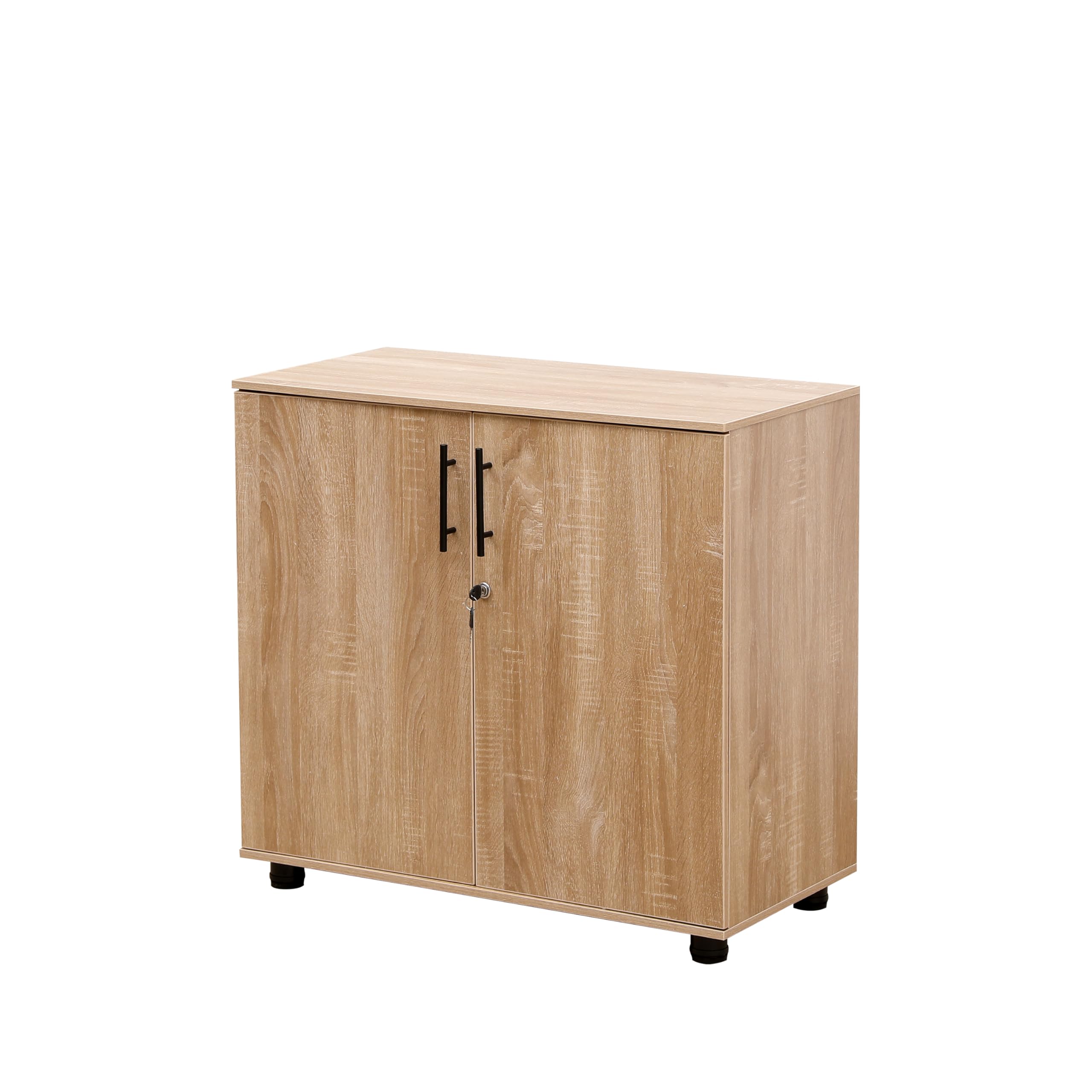 MMT Aufbewahrungsschrank aus Eiche, Büroschrank mit abschließbaren Türen, 75 cm hoch, Bücherregal aus Holz für Büromöbel und Garagenwerkzeugaufbewahrung, sichere Büroschränke für Dokumente