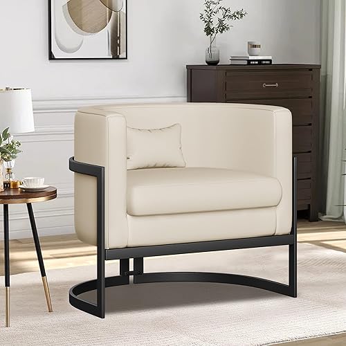 Miniatura 4 de Alunaune Silla tapizada moderna para sala de estar, sillón de piel sintética, silla de barril de mediados de siglo, antiarañazos, sofá, bañera,