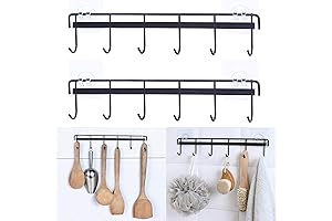 Rainmae Adhesive Wall Hooks Rack Rail: Space-Saving Storage Solution for Kitchen Tools (Pack of 2)