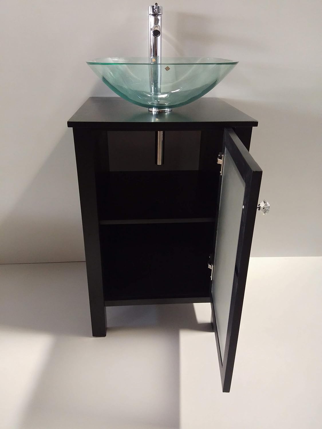 80% Off Discount 20 Samll Freestanding Wooden Bathroom Vanity with Glass Vessel Sink Set(Square Glass Sink) (Black)
