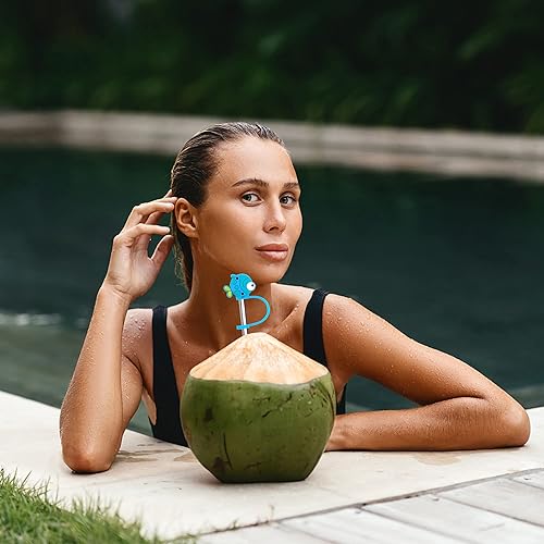 Miniatura 6 de 12 fundas de paja de silicona con bonitos animales, reutilizables, a prueba de polvo, para pajitas de 0.315 a 0.315 pulgadas