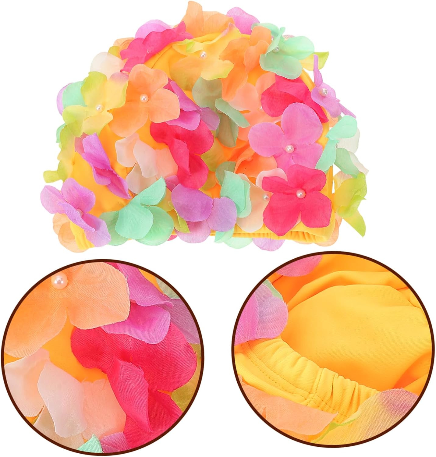POPETPOP 5pcs Floral Stretchy Swim Cap for Women Comfortable Hair Swimming Hat Breathable Design Ear for Pool and Beach Use