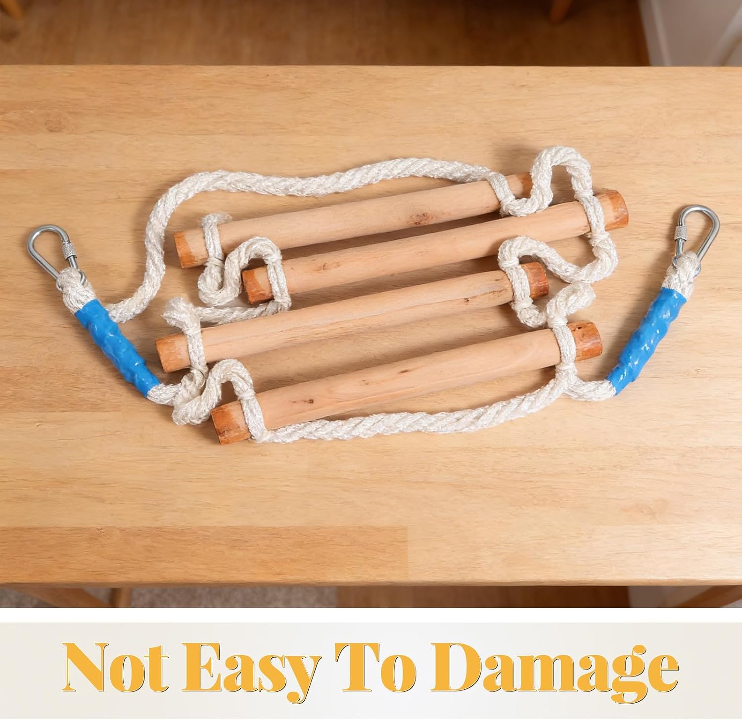 Wooden Bunk Bed Rope Ladder, 4 Steps, No Drill, Beige