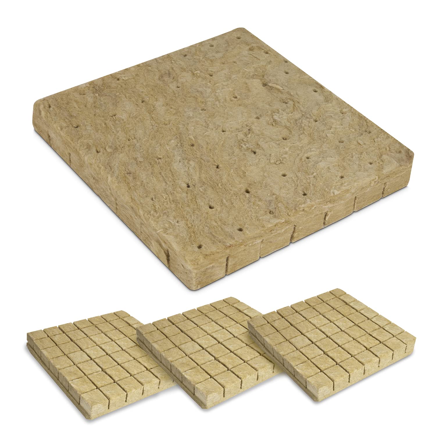 1.5" Rockwool Cubes for Hydroponics, 4 Sheets of 49 Starter Plugs (196 Plugs Total)