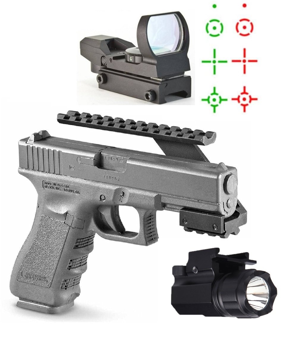 Ultimate Arms Gear HK Heckler & Koch H&K HK45 P30 P30L P2000 Pistol Handgun Scope Mount + Red-Green Reticle Red Dot Open Reflex Sight/Scope + LED 60 Lumens Pistol Light Flashlight