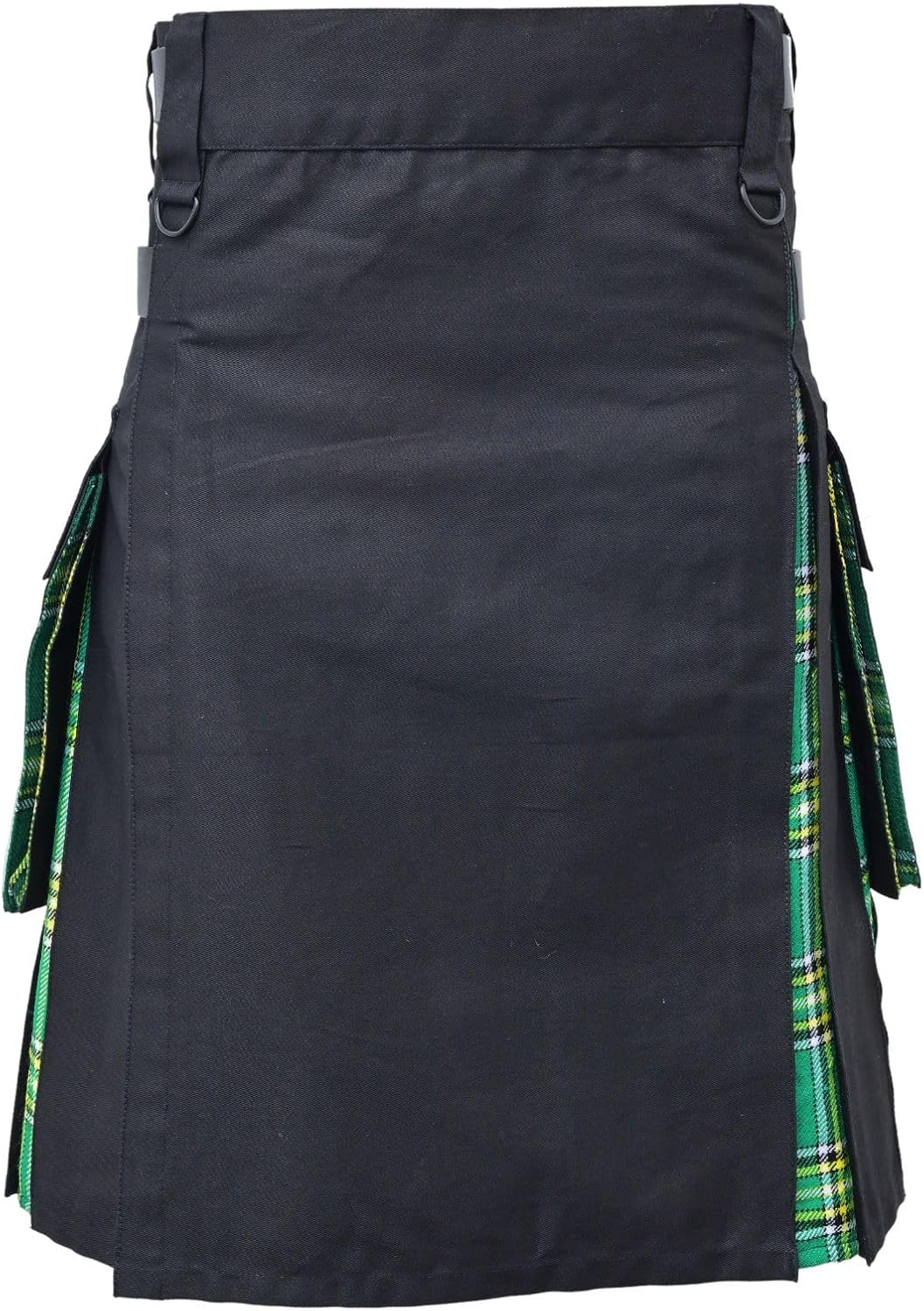 Modern Utility Kilts-Men's Plus Size Scottish Hybrid Black Cotton & Acrylic Wool Tartan Utility Kilts with Leather Straps - Image 2