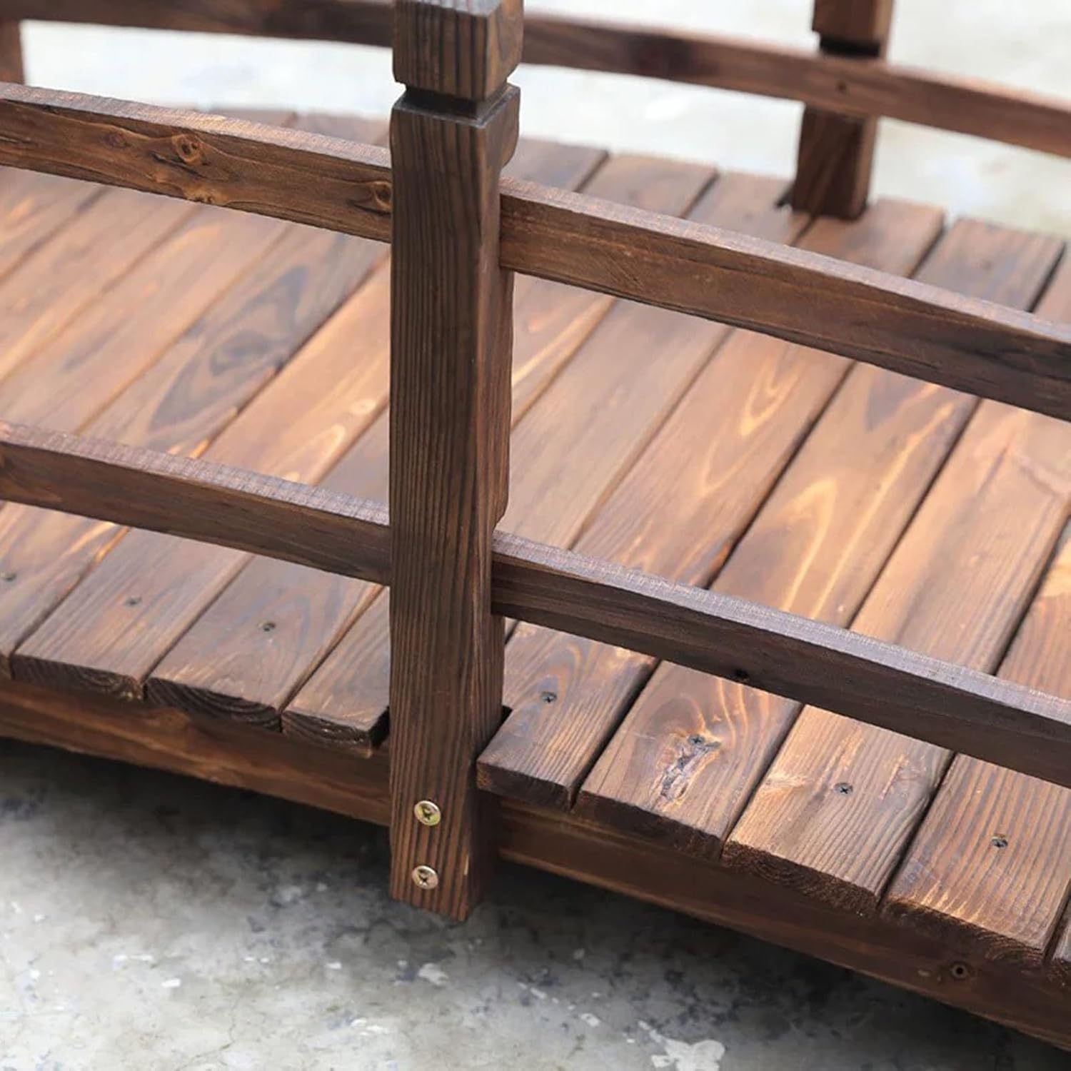 4.6ft Outdoor Carbonized Wood Garden Bridge Arc Walkway Bridge with Side Railings, Perfect for Backyards, Gardens, & Streams, Patio Landscape Decor Bridge Footbridge