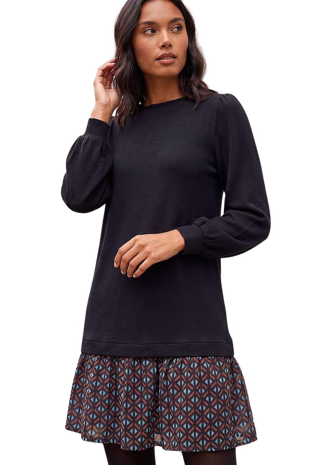 Roman Originals Geometric Mix Print Mini Dress for Women UK - Ladies Everyday Holiday Spring Summer Round Neckline Comfy Soft Evening Vacation Work Party