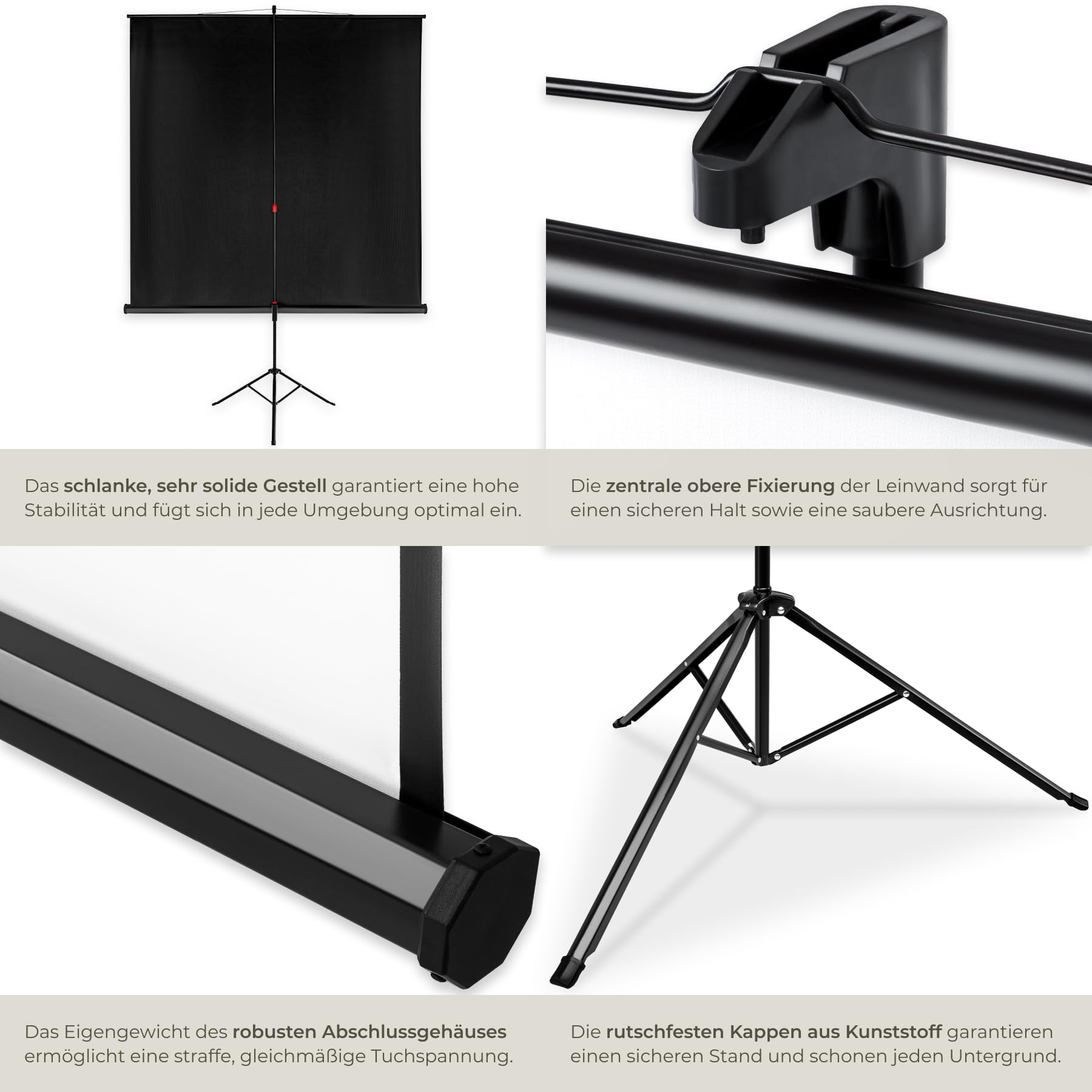 tectake® Projektor Leinwand Beamer, Projektionsleinwand HDTV tauglich, Beamerleinwand, Mobile Leinwand mit Ständer, LCD optimiert für HD und 3D, Gain Faktor 1,0, für Heimkino, TV