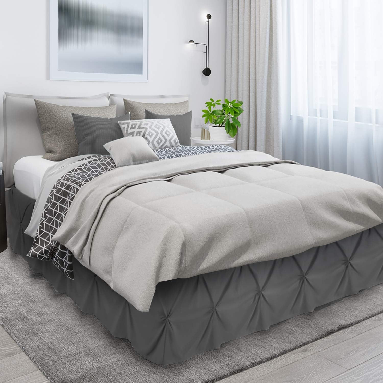 nestl Pinch Pleat Bed Skirt, Pleated Wrap Around Bed Skirt, Easy Fit 14” Inch Pintuck Bed Skirt, Premium Microfiber Ruffle Bed Skirt, Luxury Bedskirt, Hotel Quality Bed Ruffle, Queen Bed Skirt Gray : Home & Kitchen