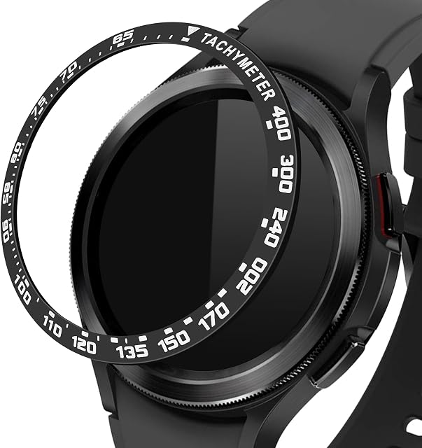 kwmobile Bezel Ring with Tachymeter Compatible with Samsung Galaxy Watch 4 Classic (46mm) - Protective Ring Watches - Black/Silver