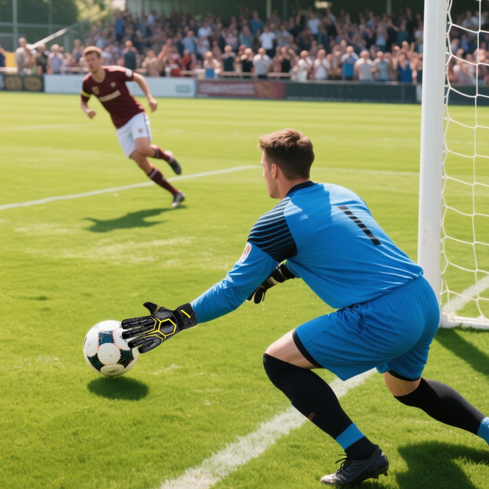 Guanti da portiere da calcio per bambini, con impugnatura in lattice professionale, design flessibile per la schiena, cinturino regolabile per portieri e piccoli