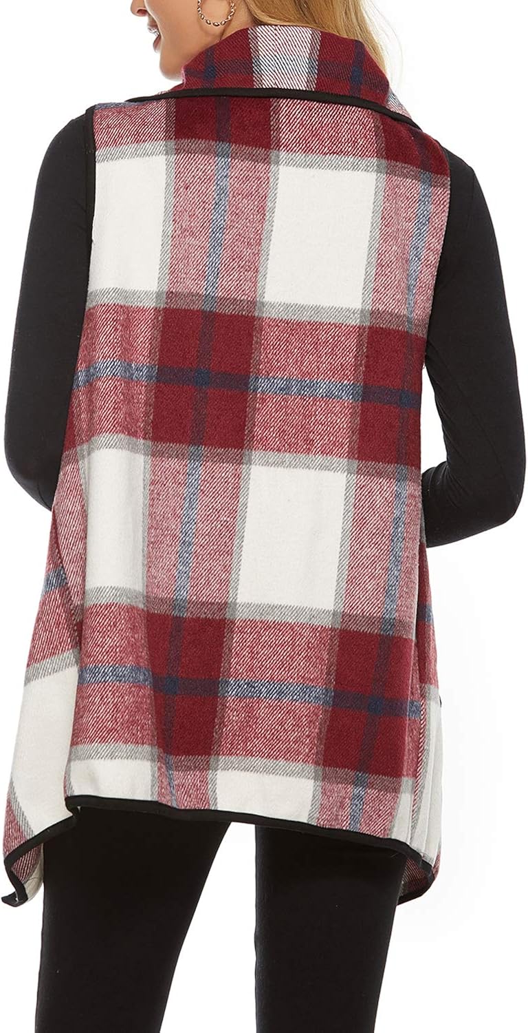 YACUN Women Vest Lapel Open Front Buffalo Plaid Sleeveless Cardigan Jacket Coat with Pockets at  Women’s Clothing store
