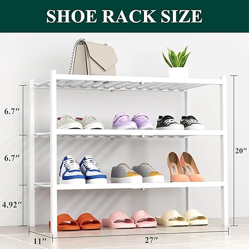 Miniatura 2 de Smiry Zapatero de bambú grueso de 3 niveles, apilable, estante de almacenamiento de zapatos de madera para armario, entrada, entrada de puerta