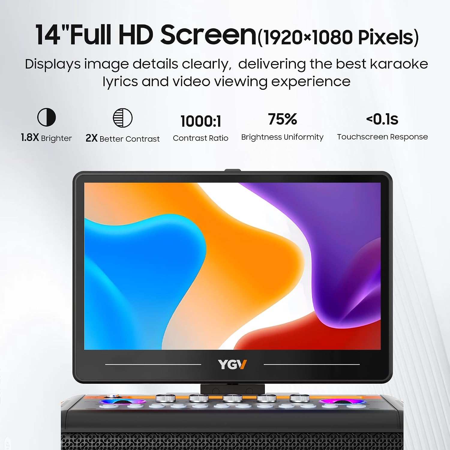 YGV Smart Karaoke Machine for Adults,Professional Karaoke System & Lyrics Display,1080P with 14" Touch Screen,UHF Wireless Mics,800W Peak Power,64GB Karaoke Tablet,Karaoke Speaker for Home/Party