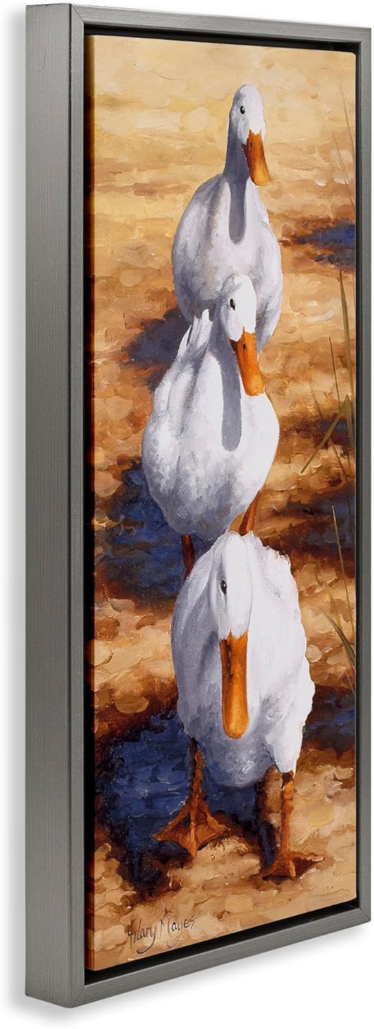 Stupell Industries Cluck Queue Duck Trio Gray Floater Framed Canvas Wall Art Design by Hilary Mayes, 14 x 31