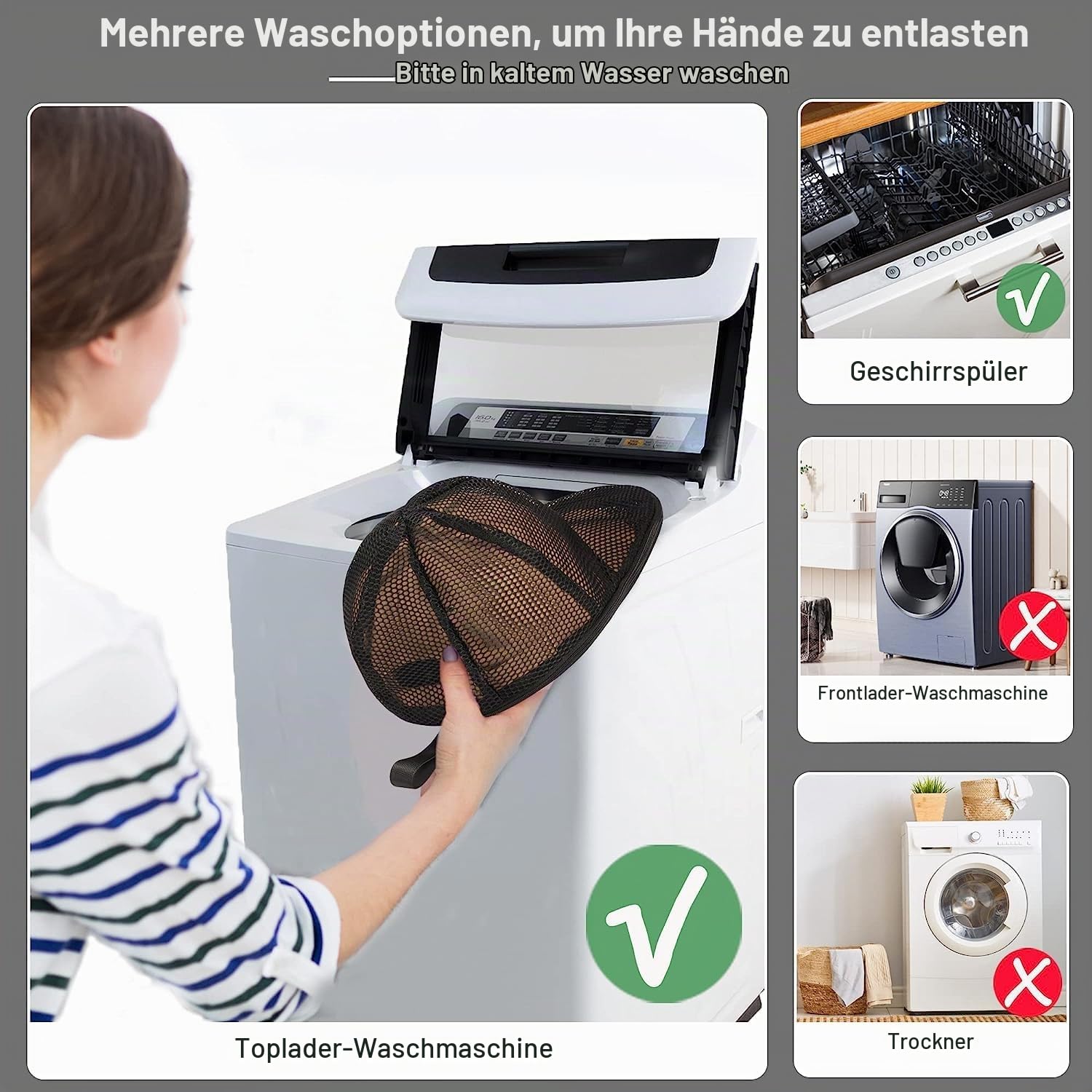 Cap Washer für Baseballmützen, Faltbarer Hut-Unterlegscheibe für Waschmaschine oder Geschirrspüler, Baseball Cap Waschgestell Form für Erwachsene und Kinder, 2 Stück, Schwarz