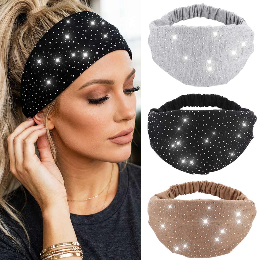 Amazon.com : CAKURE Rhinestone Headband Black Wide Head Wraps