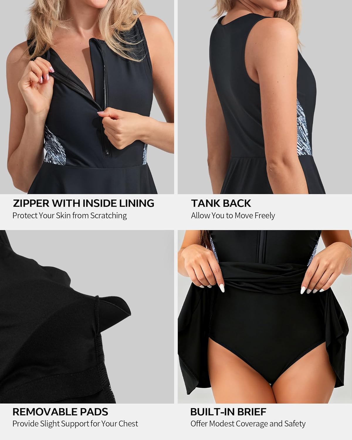 beautyin Womens One Piece Swim Dress Athletic Swimsuits Modest Bathing Suit 2026 Zip Up Swimdress - Image 4