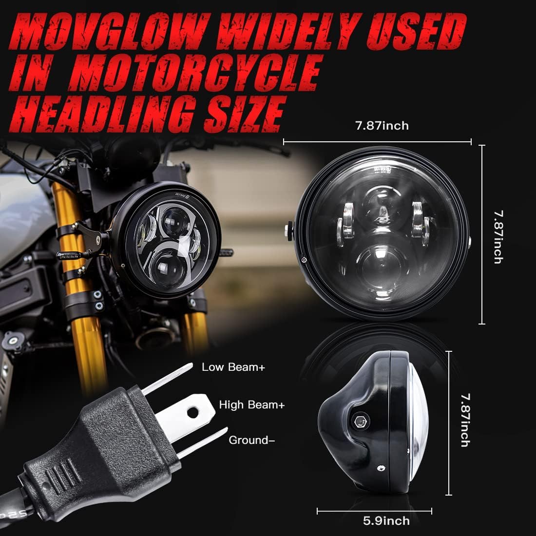7" inch LED Motorcycle Headlight Round With Housing Bucket Hi/Low Beam LED Headlamp Assem with Mounting Bracket fit 1.37" to 1.69" Fork Tube Motorcycle for H-arley Yamaha Honda Suzuki Kawasaki