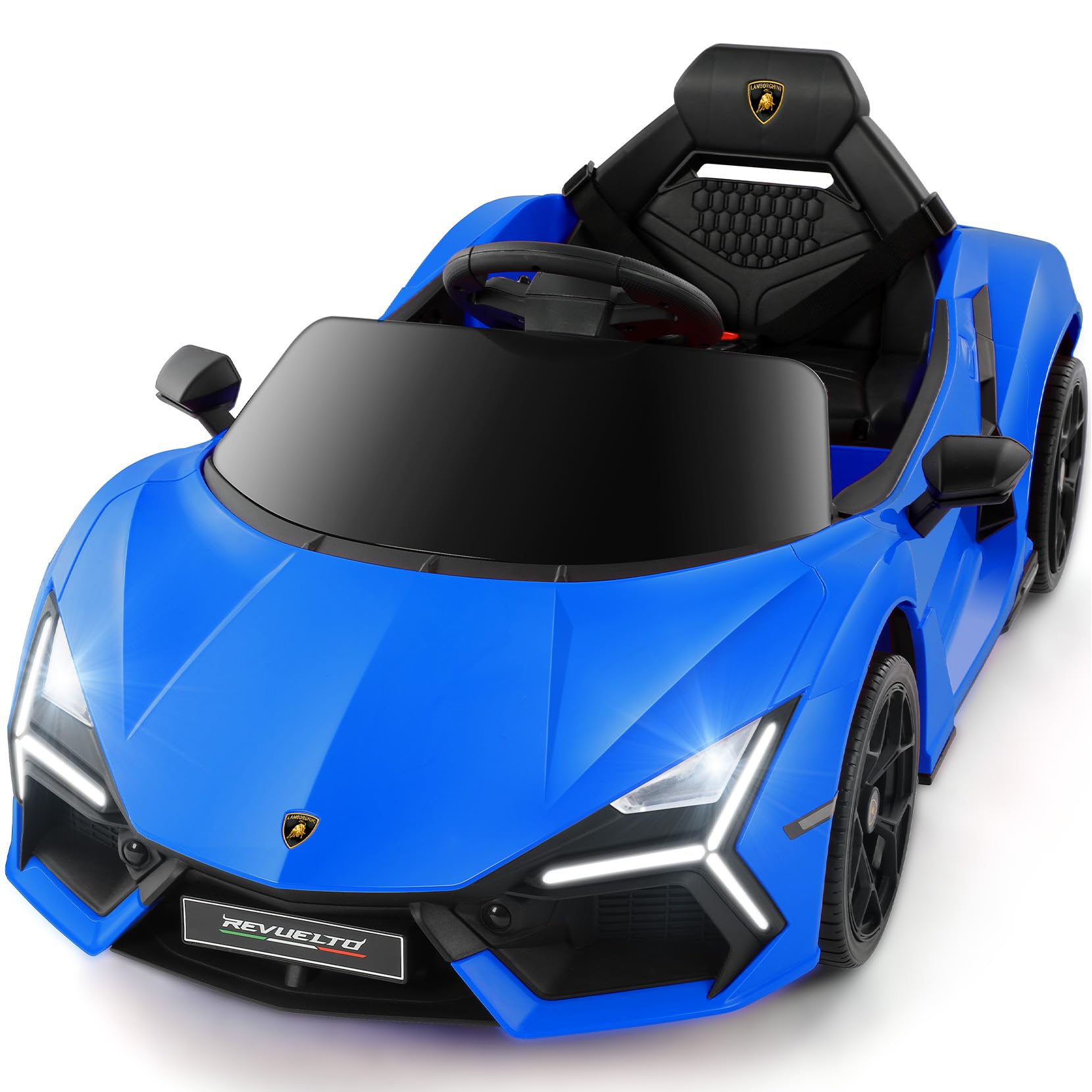 ELEMARA Lamborghini Battery Car for Kids with Scissor Door,Kids Ride On Car with Remote Control,Kid 12V Children's Car with Bluetooth,LED Light,MP3 Player and Wide Seat(Blue)