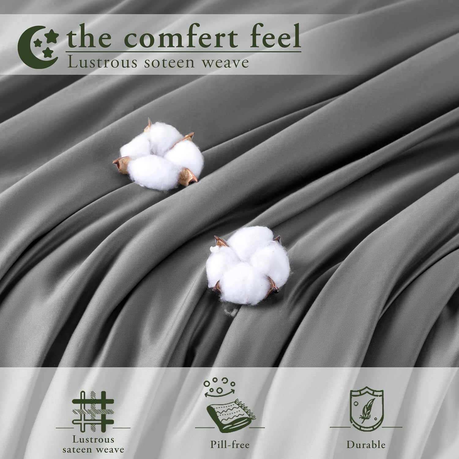 LBRO2M 1000 Thread Count 100% Cotton Full Size Sheets Set,Bed Sheet 4 Piece Sets,16 inches Deep Pocket,Bedding Super Soft Breathable,Sateen Weave Long Staple Comforterble,All Season,Dary Gery