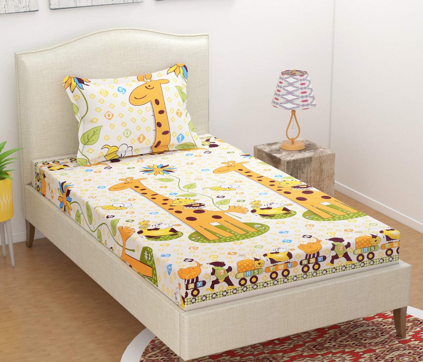 Innovative edge Kids Single bedsheet with Elastic | Kids Single bedsheet elsatic Fitted | Animal Pattern Glace Cotton