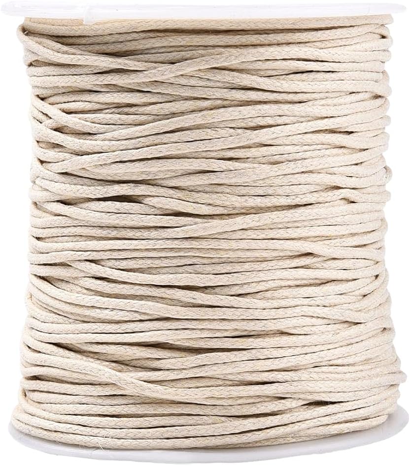 1.5MM White Waxed Cotton Cord Beige Smooth Soft Round Thread Cream Wax Bracelet Lanyard String Cords Bulk with Spool for Jewelry Making Crafts Sewing Stitching Macrame Necklace DIY Supply