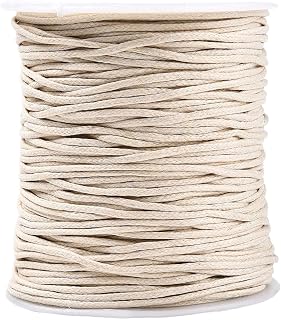 1.5MM White Waxed Cotton Cord Beige Smooth Soft Round Thread Cream Wax Bracelet Lanyard String Cords Bulk with Spool for Jewelry Making Crafts Sewing Stitching Macrame Necklace DIY Supply